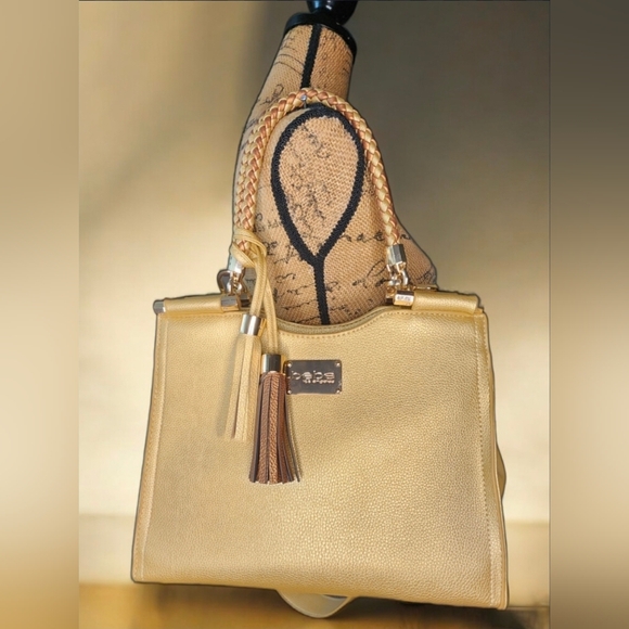 Bebe Gold Natalie Shopper Tote Satchel With Braided Handle NWOT - Picture 11 of 14